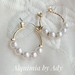 Hammered Gold Pearl Semi‑Hoop Earrings • Bold Boutique Statement